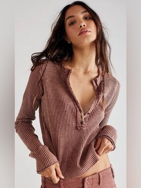 ASO Chicago PD Free People Colt Thermal Waffle Henley Medium Venetian Red Wash